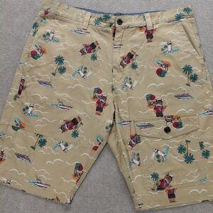 Akoo Shorts Mens 40 Khacki Cargo Beach Hawaiian Standard Fit Fox 11" Inseam Tan